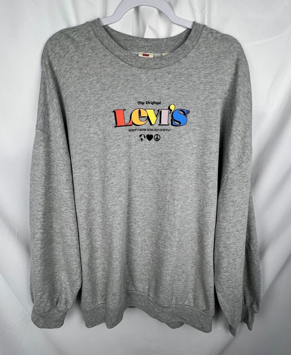 LEVI’S Women’s M Gray Oversized Logo Graphic Sweatshirt Unisex Streetwear